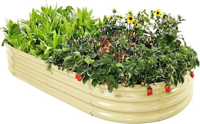 Land Guard Galvanized Raised Garden Bed Kit, Galvanized Planter Raised Garden Boxes Outdoor, Oval Large Metal Raised Garden Beds for Vegetables(Cream Yellow) (Cream Yellow, 4×2×1ft) by GreenHaven Gardens