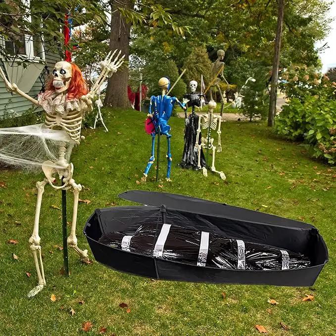 Halloween Pop Up Coffin with Lid, 60 inch Coffin Prop life size Collapsible, Scary Fake Coffin Prop Really Size for Graveyard, Halloween Cemetery decorations Outdoor, Lawn, Party, Haunted House by GreenHaven Gardens