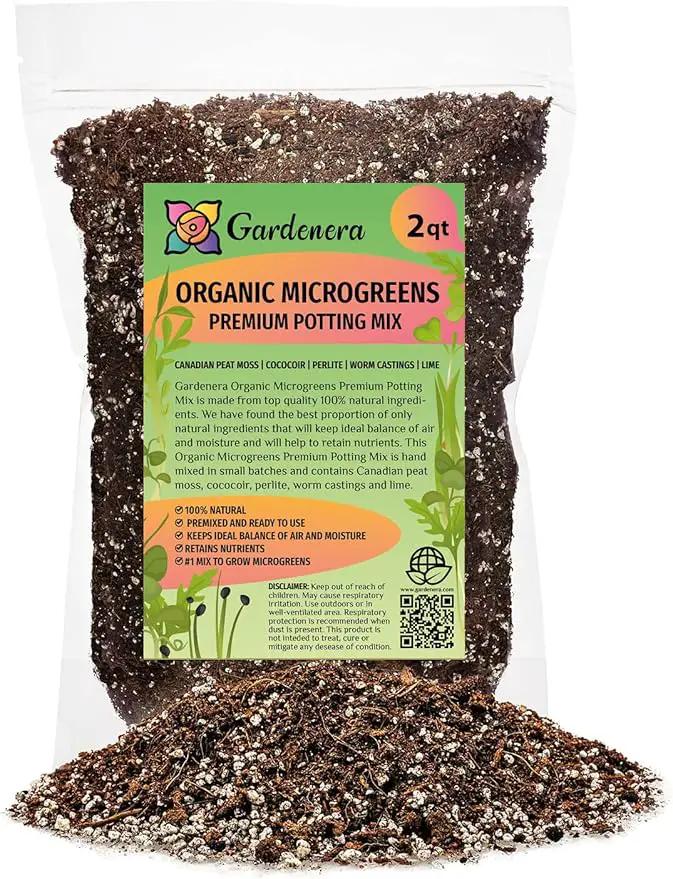 100% Natural Organic Microgreens Premium Potting Mix by Gardenera: Ideal Balance of Air, Moisture, and Nutrients - 2 Quart by GreenHaven Gardens