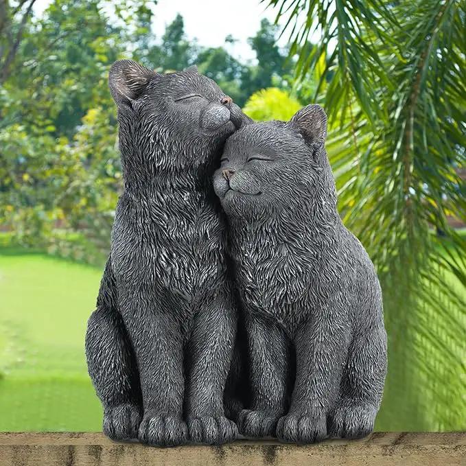 Wenqik Black Cat Statue for Garden Couple Kitten Figurines Decor Resin Cat Sculpture Decorative Garden Statues for Outside Patio Yard Farmhouse Gifts for Animal Lovers Mom 8.66 x 5.7 x 10.62 Inch by GreenHaven Gardens