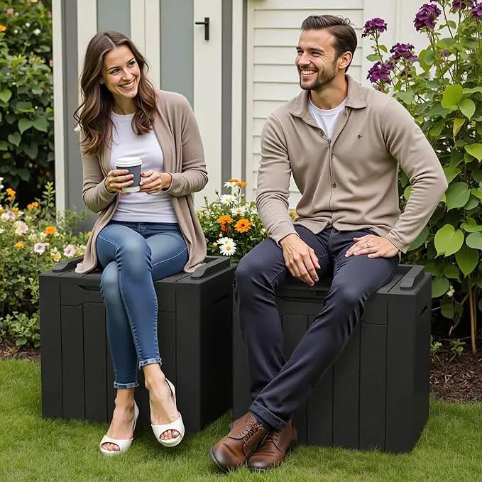 Greesum 31 Gallon Deck Box for Outside, All Weather Outdoor Storage Boxes for Patio Furniture Set, Package Delivery Box, Garden Tools, Black(Set of 2) by GreenHaven Gardens