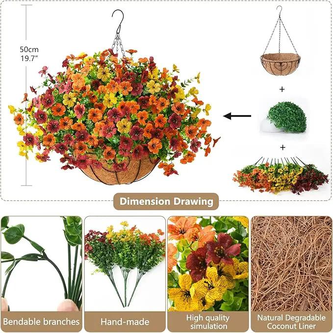 Artificial Fake Hanging Plants Flowers Basket, Faux Silk Daisy in Planter Realistic UV Resistant for Outside Home Patio Balcony Yard Spring Outdoor Decoration (Orange Brown Yellow) by GreenHaven Gardens