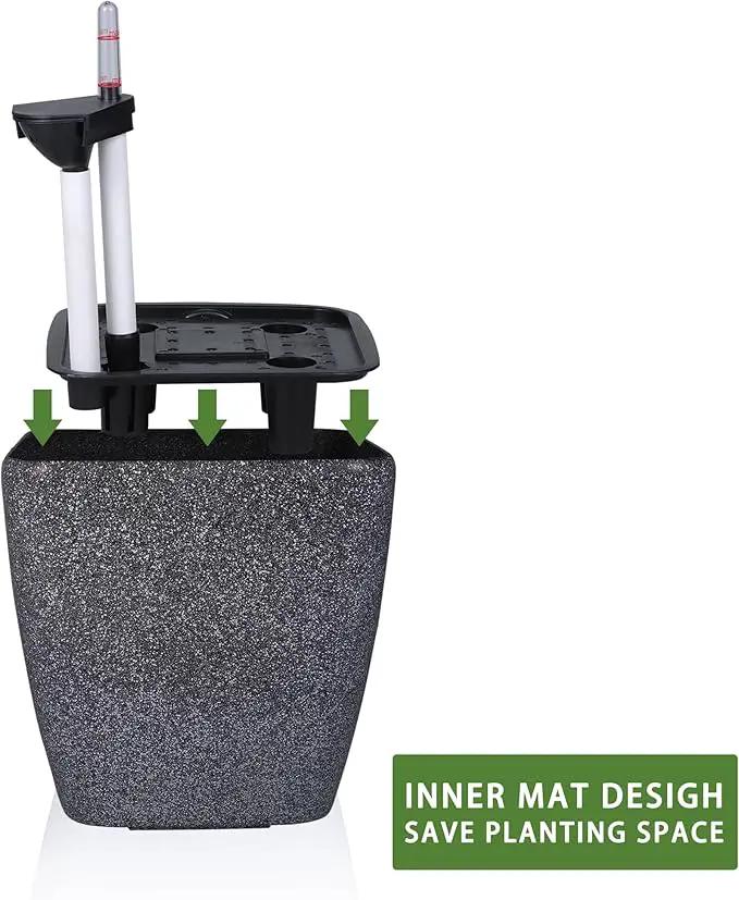 Dexceder 13x12 Self Watering Planter with Wheels Indoor Outdoor, Inner Mat Design, Thickened Large Floor Standing Flower Plant Pot with Water Level Indicator (Stone Matte) by GreenHaven Gardens
