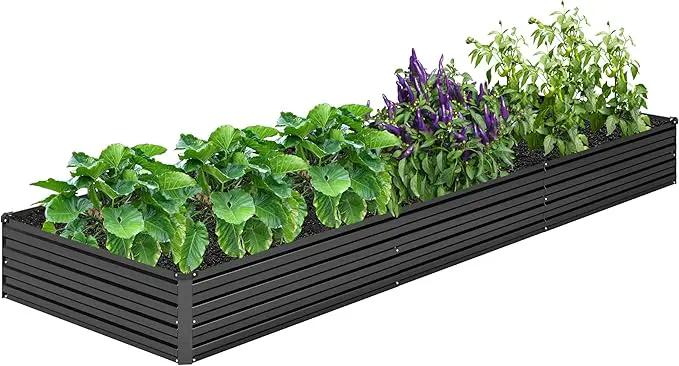 2PCS 12x4x1FT Galvanized Raised Garden Bed Kit,Vegetable Boxes-Rectangle Metal Flower Box,Large Planter Raised Beds Outdoor Garden for Planting,Fruit,Herb-Black by GreenHaven Gardens