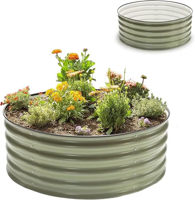 Epic Gardening 5-in-1 Modular Galvanized Raised Garden Bed Kit, 15" Tall Metal Planter Box, Durable Aluzinc Steel Raised Garden Bed Outdoor for Vegetables, Herbs, Flowers & Fruits - Round - Mist Green by GreenHaven Gardens