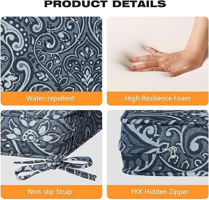 Square Corner Seat Cushions, 18.5" x 16" x 3", Set of 4, Indoor Outdoor Water Repellent Universal Chair Pads with Ties for Patio Furniture, Garden Deck Dining Chairs, Damask Blue Flower by GreenHaven Gardens