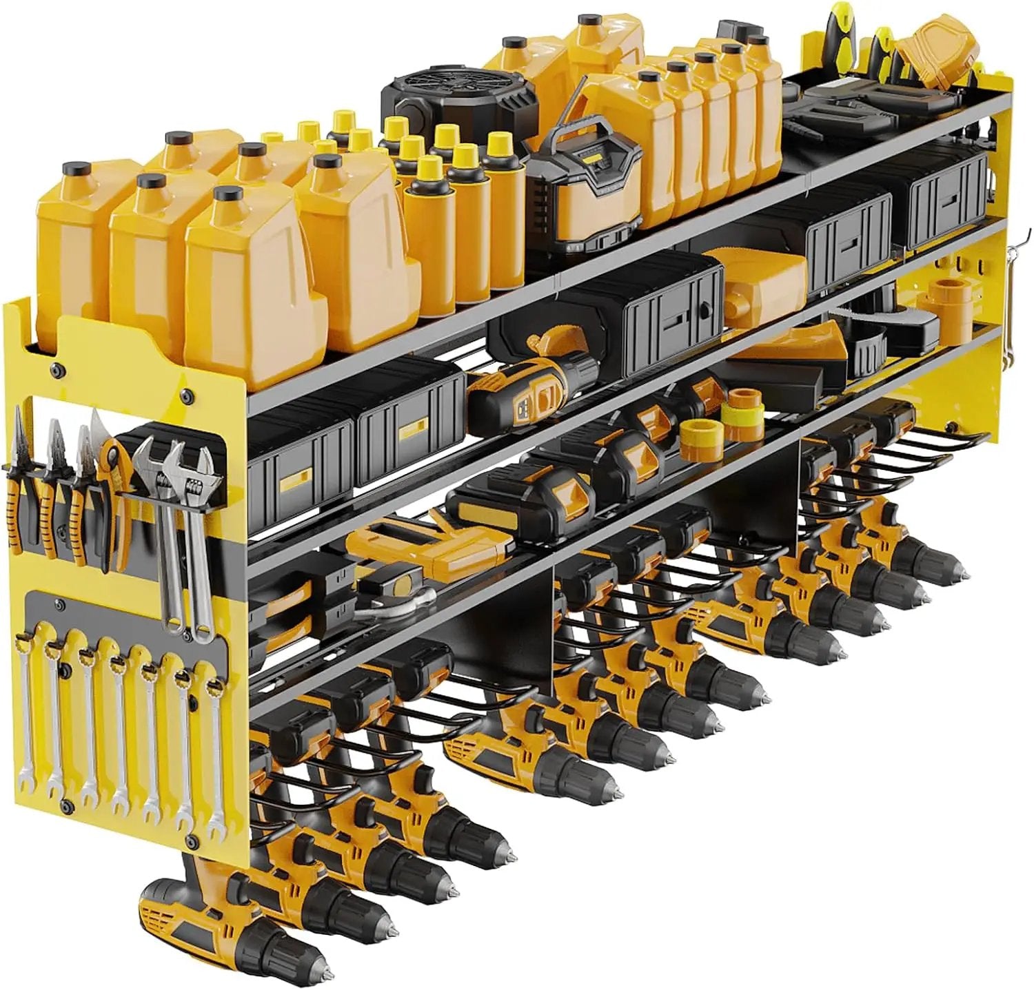 Power Tool Organizer Wall Mount with 12-Drill Holders-800Lbs Load Heavy Duty Metal 4-Layers Garage Storage and Organization with Side-Plates Adjustable Battery Tools Rack Utility Racks Gifts for Men by GreenHaven Gardens