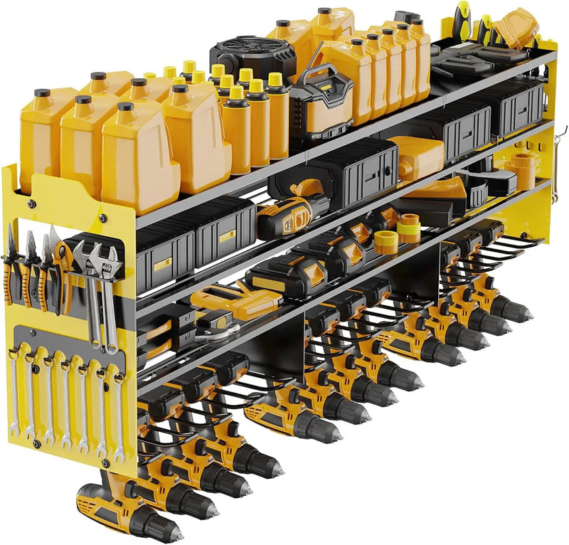 Power Tool Organizer Wall Mount with 12-Drill Holders-800Lbs Load Heavy Duty Metal 4-Layers Garage Storage and Organization with Side-Plates Adjustable Battery Tools Rack Utility Racks Gifts for Men by GreenHaven Gardens