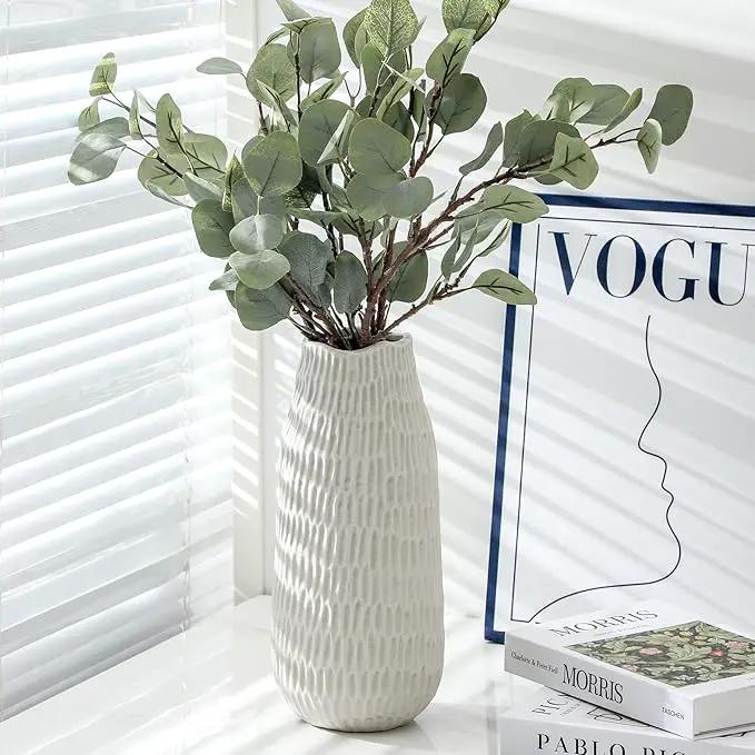 12.6 Inch Grey Modern Handmade Ceramic Vase, Rustic Farmhouse Decorative Flower Vases for Home Decor,Pampas Grass Bouquet, Living Room,Kitchen,Office,Bedroom,Centerpiece Table by GreenHaven Gardens