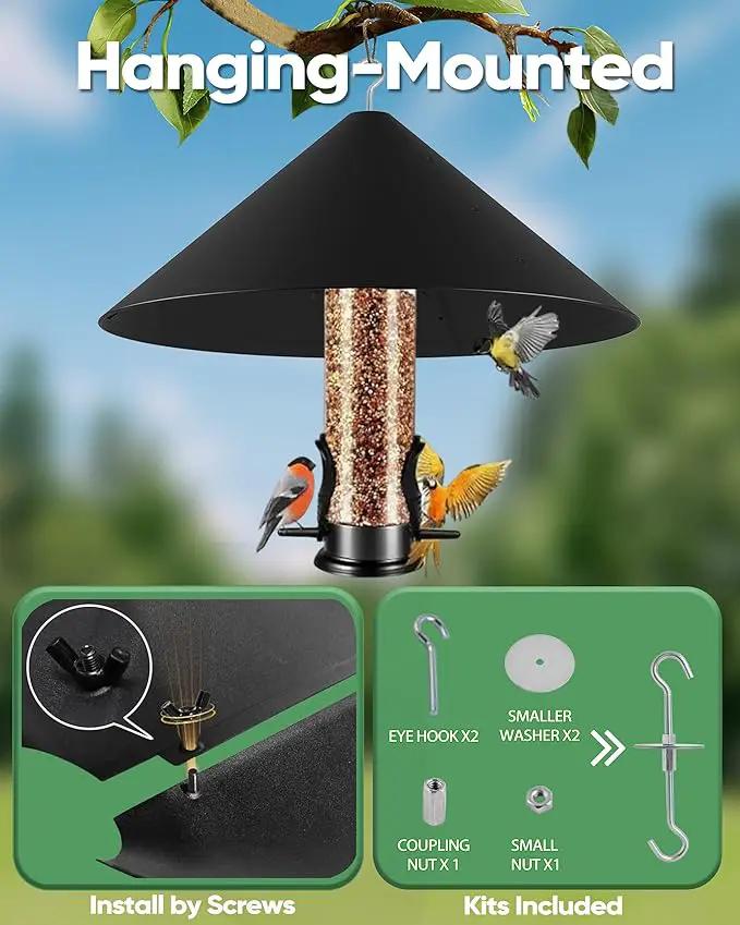 19 Inch Metal Squirrel Baffle for Bird Feeder, Squirrel Proof for Hanging Bird Feeder, Outdoor Bird Feeder Cover, Hummingbird Feeder Umbrella, Rust Chew Proof Heavy Duty by GreenHaven Gardens