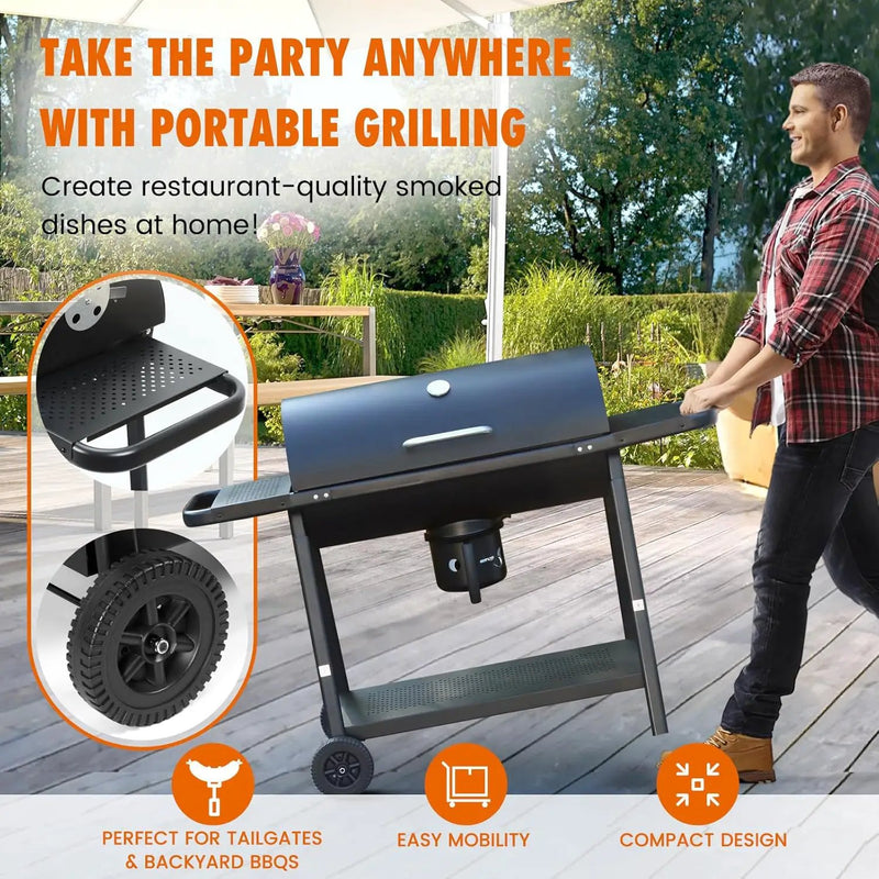 Realcook BBQ Barrel Charcoal Grill: Spacious Premium Outdoor Barbecue Grills with Side Tables - Perfect for Outdoor Cooking Backyard Grilling Patio Tailgating Camping Picnic and Party by GreenHaven Gardens