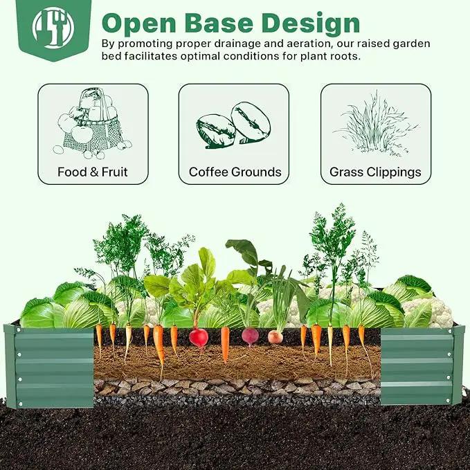 ONCEMORE Galvanized Raised Garden Bed for Vegetables Flowers Herbs, Metal Raised Garden Bed Kit with 2 PCS Tomato Cage, Gloves, Trellis Netting, Plant Labels, Plant Ties, Green 8×4×1FT by GreenHaven Gardens