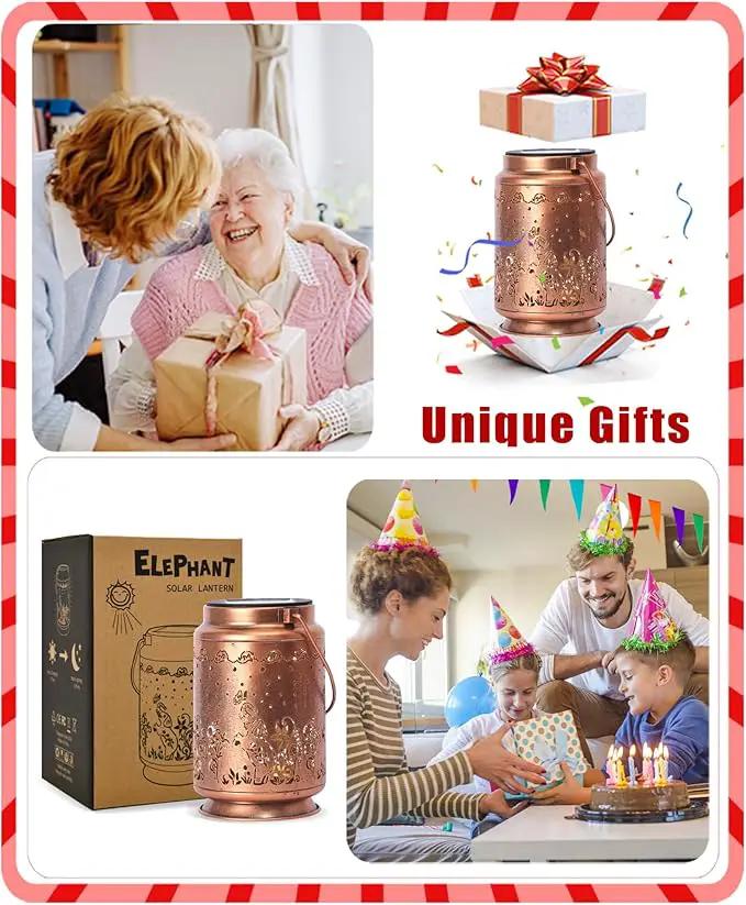 Nacome Elephant Solar Lantern for Garden Decor: Waterproof Hanging Metal Decoration with LED Lights for Yard Lawn Porch Patio Landscape Pathway – Birthday Gifts for Mom Grandma Women by GreenHaven Gardens