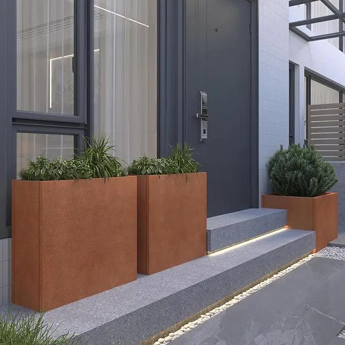 Corten Steel Metallic Heavy Planter for Outdoor Plants 24"x10"x24" Metal Planter Spliced Flower Pot with Partitions for Outside,Indoor,Garden (Corten, 24 * 10 * 24) by GreenHaven Gardens