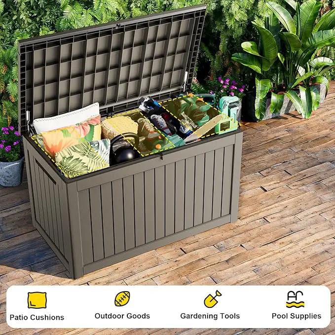 230 Gallon Outdoor Deck Box,Storage Lockable Waterproof Patio Furniture,Garden Tools,Cushions,Pool Accessories Outside Storage Resin Box(Grey) by GreenHaven Gardens