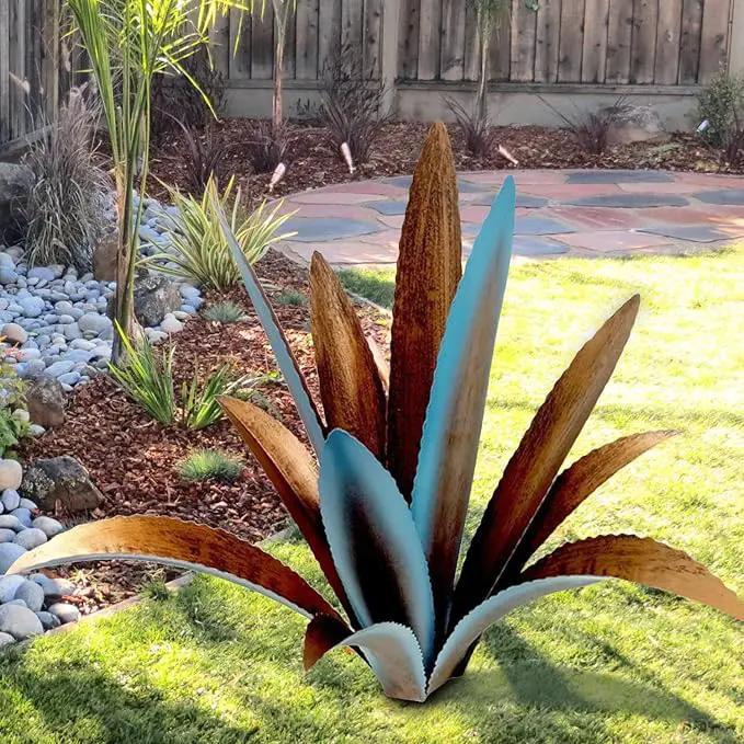 DIY Metal Agave Plant Art Yard Tequila Art Sculpture, Tequila Rustic Garden Sculpture Statue Outdoor Decor,Agave Metal Plants for Yard, Garden Lawn Ornaments (12 Leaves -Blue) by GreenHaven Gardens