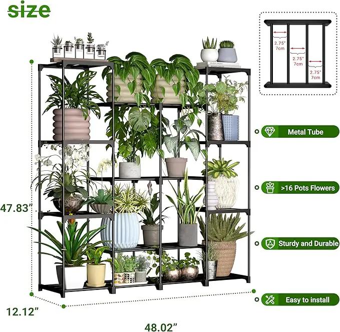Metal Plant Stand Indoor Outdoor Plant Shelf Stand, 4 Tiers 16 Pots Potted Flower Plant Stands for Indoor Plants Multiple, Plant Shelves Stands Rack for Patio, Balcony, Living Room by GreenHaven Gardens