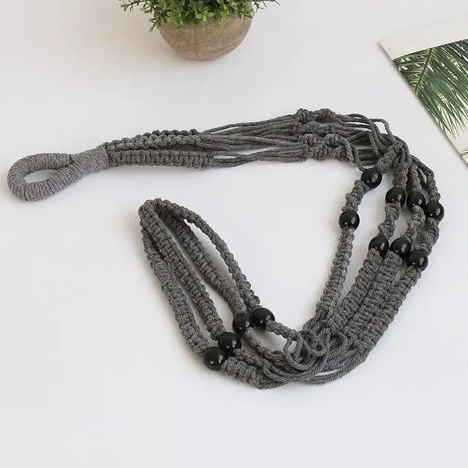 Macrame Plant Hanger Indoor Hanging with Wood Beads Macrame Planters No Tassel for Indoor Outdoor Boho Home Decor 35 Inch (Gray,1pc) by GreenHaven Gardens