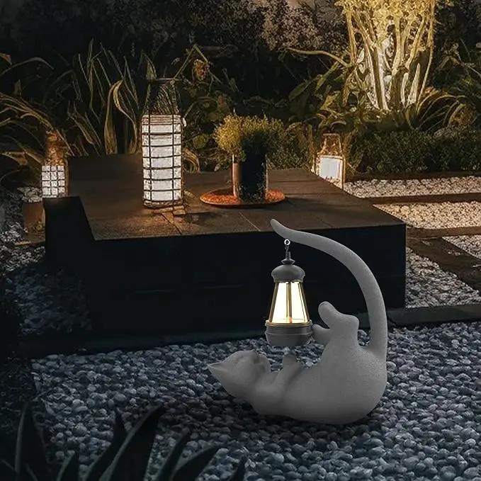 Solar Cat Garden Statue 15 Inch Porch Patio Decor for Outside Yard Decoration Outdoor Unique Housewarming Gardening Birthday Gifts for Cat Lovers Women Grandma by GreenHaven Gardens
