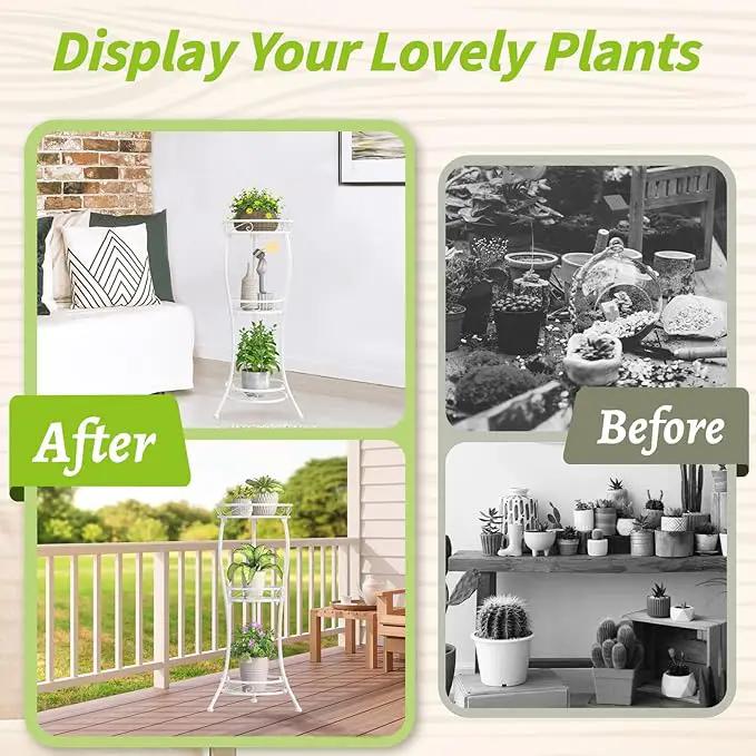 KMOTASUO 3 Tier Tall Metal Plant Stand, 34 Inch Plant Stands Indoor Outdoor, Rustproof Wrought Iron Flower Pot Holder Display Rack for Corner Patio Garden Balcony Living Room(White) by GreenHaven Gardens
