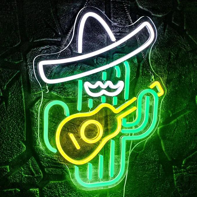 WLHOPE Cactus Neon Sign Cowboy Hat Neon Signs Green Led Neon Signs for Wall Decor, Guitar Cactus Neon Led Signs USB Anime Neon Light for Bedroom Game Room Kids Room Home Bar Party Shop Gift by GreenHaven Gardens