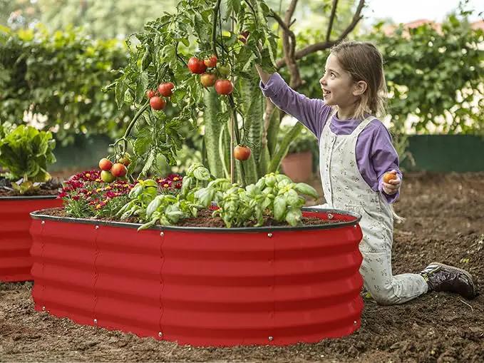 Galvanized Raised Garden Beds Outdoor // 4×2×1 ft Planter Raised Beds for Gardening, Vegetables, Flowers // Large Metal Garden Box (Red) // Patented Tool-Free Design by GreenHaven Gardens