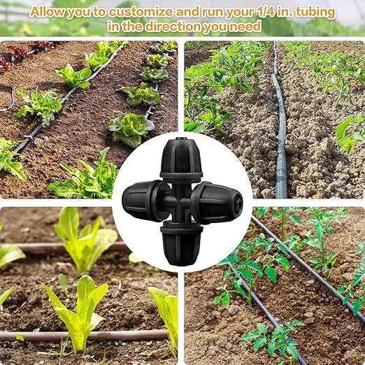 Upgraded 1/4" Drip Irrigation Cross Fittings：24 Pieces Leak Free Lock Barbed 4 Way Tee Connectors for 1/4 Inch Irrigation Tubing Quick Connect Parts for Garden Landscape System by GreenHaven Gardens