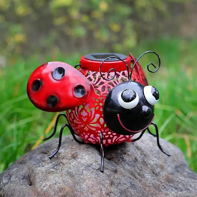 Teaeeno Ladybug Solar Light Lantern Garden Decor,Metal Animal Decorative Ladybug Sculpture,Garden Yard Lawn Backyard Ornament Decor,Home, Lawn, Patio,Metal Animal Ornament, Women/Gardening Gifts by GreenHaven Gardens