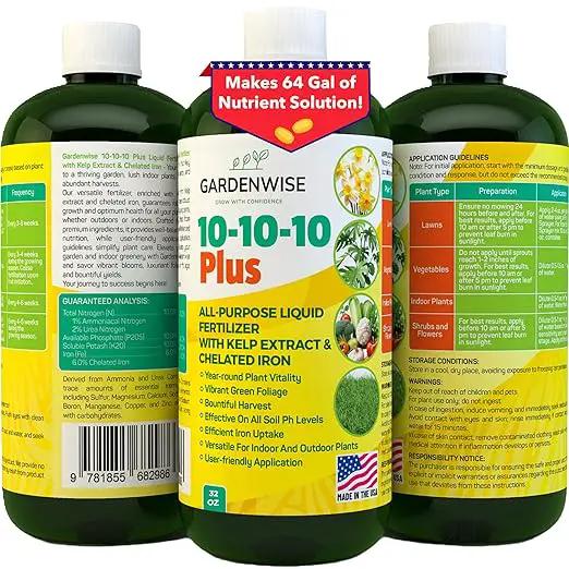 10-10-10 Fertilizer for All Purpose Plants - Liquid Fertilizer with Seaweed Kelp & Iron - Plant Food Outdoor & Indoor Plant Food, Vegetables, Flowers, Lawn & Garden 10 10 10 Fertilizer 32oz by GreenHaven Gardens