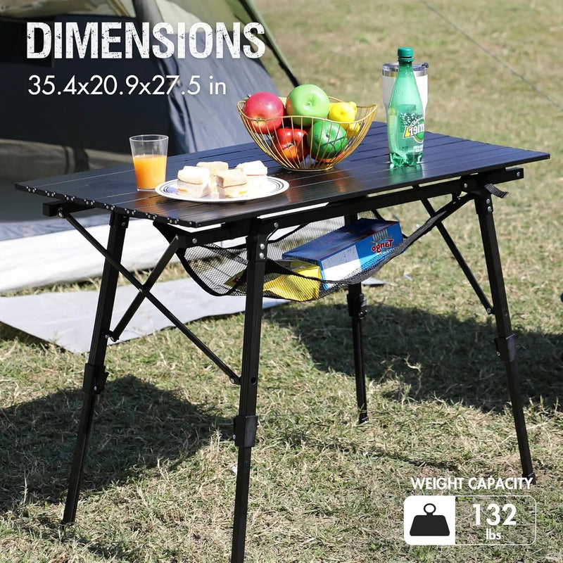 PORTAL Camping Table Foldable Portable with Adjustable Legs, Aluminum Folding Table Roll Up Table with Carrying Bag for Outdoor, Beach, Picnic, Backyards, BBQ and Party, Black by GreenHaven Gardens