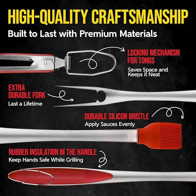 Kaluns BBQ Grilling Accessories, Grilling Gifts for Men Dad, Grill Tools for Outdoor Grill, Heavy Duty Stainless Steel Grill Set with Spatula, Tongs, Fork, Brush, & Grilling Mat, Best BBQ Gifts by GreenHaven Gardens