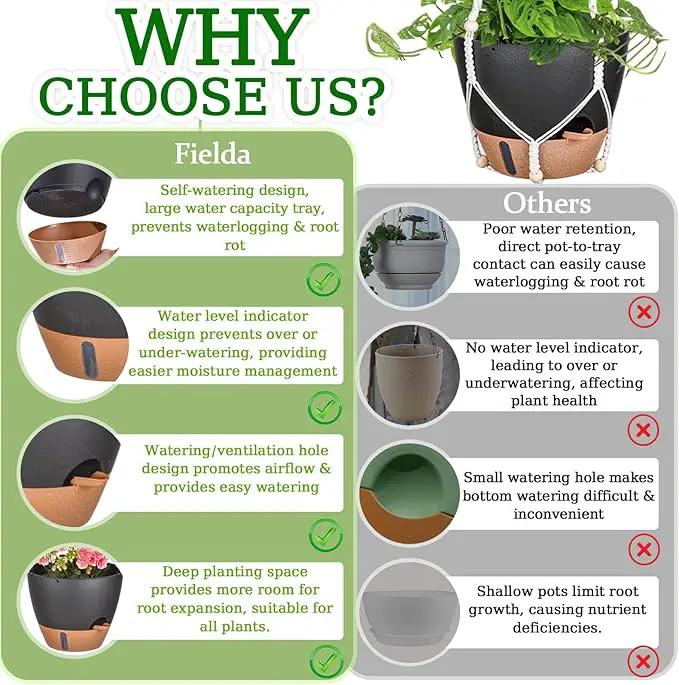 10 Inch Hanging Planters for Indoor Plants, 2 Pack Self Watering Hanging Baskets Flower Pots with Drainage Hole, Visual Reservoir & 2 Kinds of Plant Hanger for Outdoor Garden Home Decor by GreenHaven Gardens
