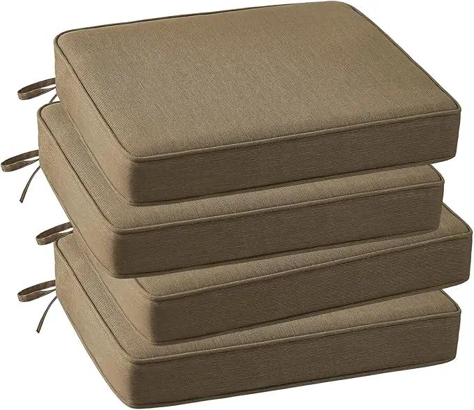 Outdoor Sunbrella Square Corner Seat Cushion, 18.5"x16"x3", Set of 4, Non Slip Seat Cushion Pads with Removable Cover for Patio Furniture, Garden Yard Lawn, Specrtum Caribou by GreenHaven Gardens