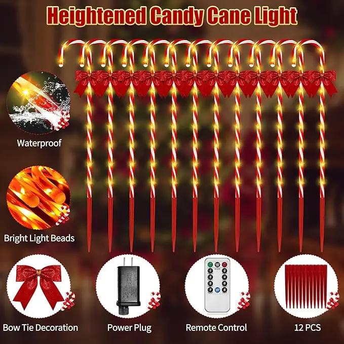 Christmas Candy Cane Pathway Lights, 12PCS 120 LED Christmas Lights Outdoor Decorations with Red Bow Waterproof, 8 Modes Timer Remote Christmas Walkway Lights for Xmas Home Yard Lawn Patio Decor by GreenHaven Gardens