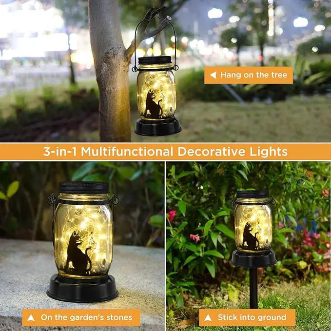 Christmas Garden Decor Cat Lover Gifts Cat Solar Lights, Christmas Gift for Mother/Grandma/Women,Cat Garden Gift, Yard Cat Gift, Lantern Decor, Patio Outdoor Waterproof Cat Solar Lanterns by GreenHaven Gardens