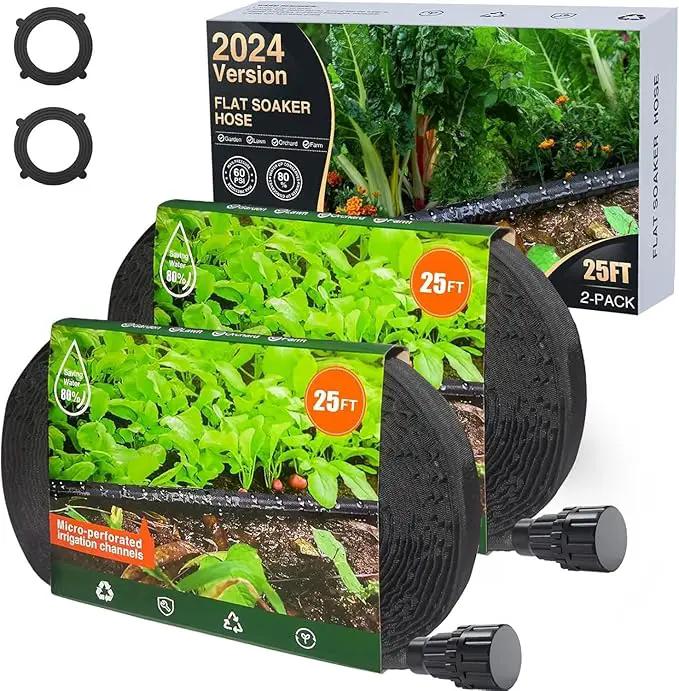 Lefree Soaker Hose 50 FT for Garden Irrigation, Soaker Hose for Lawn and Flower Beds, 2024 Upgraded Flat Soaker Hose Saves 80% Water, Flexible Durable Drip Hose for Trees, Shrubs.(25FT*2Pack) by GreenHaven Gardens