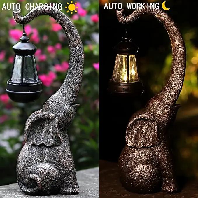 15" Outdoor Sculpture Figurine Statue Elephant Decorations Solar Garden Statues for Patio Home Yard Decor Good Luck Garden Elephant Birthday Gifts for Woman, Mom Family by GreenHaven Gardens
