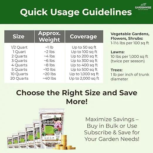 13-13-13 Slow Release Granular Fertilizer – All Purpose Plant Food 13 13 13 for Outdoor Grass, Vegetables, Roses, Flowers, Shrubs, Trees. Lawns, Gardens, Potted Plants (5 quarts) by GreenHaven Gardens