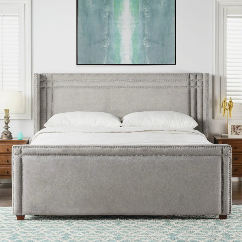 Elle - Wingback Upholstered King Bed - Silver Gray by HouseOfZazla