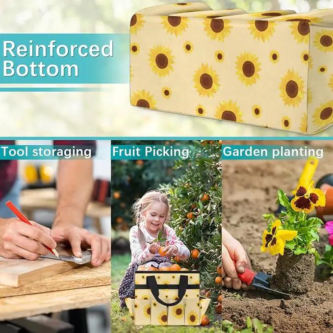 Sunflower Gardening Tool Bag,Heavy Duty Garden Tote Bag,Portable Oxford Gardening Storage Basket Organizer Handbag with Pockets Handle,Hand Tools Gifts for Outdoor Garden Lawn Yard by GreenHaven Gardens