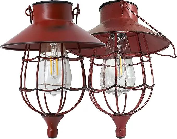 YAKii 2 Pack Solar Lantern Hanging Waterproof Outdoor Metal Solar Lamp with Warm White Light Decorate for Yard Garden Pathway Patio Porch Decor (Red) by GreenHaven Gardens