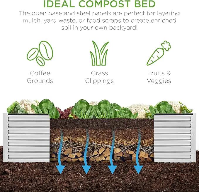 Best Choice Products 8x4x2ft Outdoor Metal Raised Garden Bed, Deep Root Planter Box for Vegetables, Flowers, Herbs, and Succulents w/ 478 Gallon Capacity - Galvanized by GreenHaven Gardens