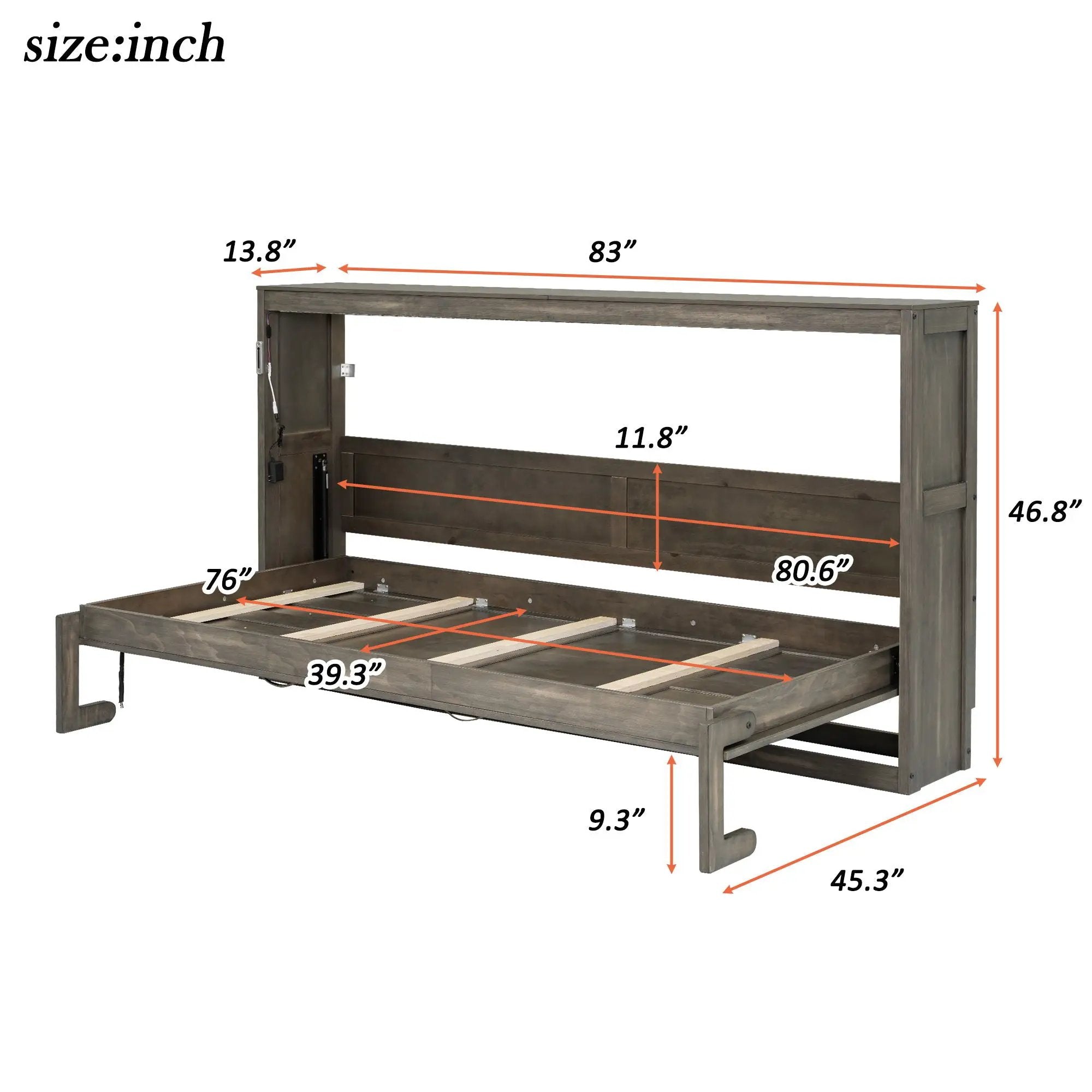 Murphy Bed With LED Light, Foldable Wall Bed Cabinet