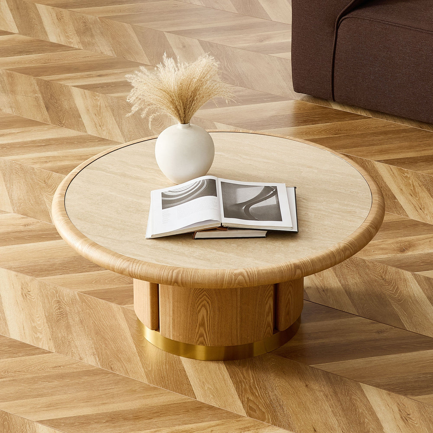 Round Coffee Table with Sturdy MDF Pedestal by HouseOfZazla