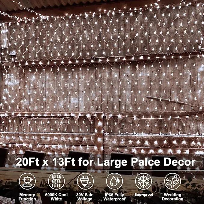Echosari 720 LED Net Light 20ft x 13ft Large Size Bush Light Plug-in, IP68 Fully Waterproof Outdoor for Garden Backyard Wall Trees Party Holiday Decoration (Cool White) by GreenHaven Gardens