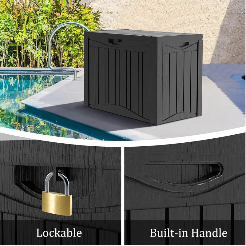 50 Gallon Heavy Duty Outdoor Deck Box with Lockable Lid, All Weather Waterproof Storage for Patio Cushions, Pool Toys, Garden Tools - Rust-Proof Resin Design (Black) by GreenHaven Gardens