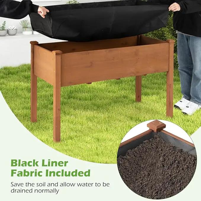 Giantex Raised Garden Bed, Elevated Wood Planter Box with Protective Liner and Drain Hole, Gardening Planter Raised Bed for Planting Vegetables Flowers Succulents Herbs, 49" Lx23 Wx30 H by GreenHaven Gardens