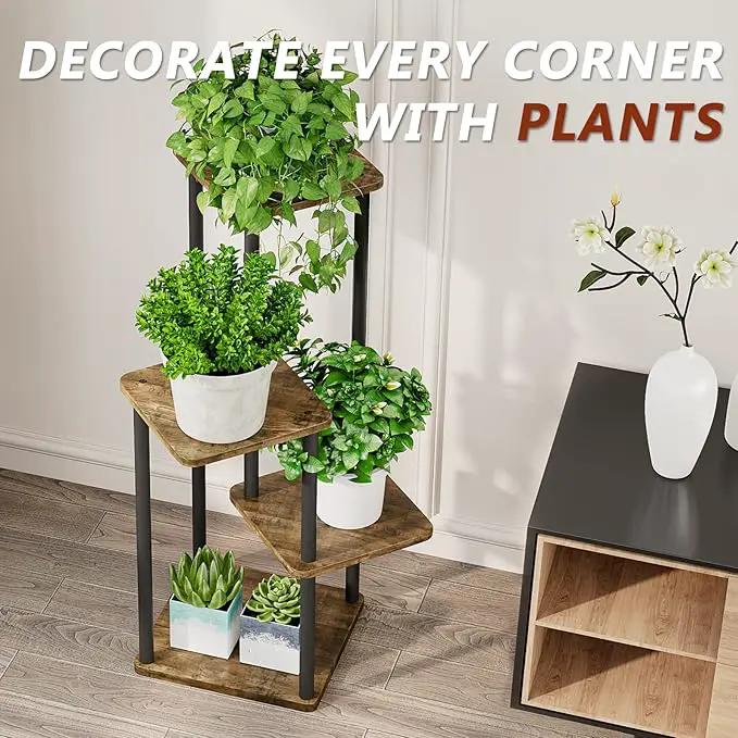 AZERPIAN Plant Stand 4 Tier Indoor Metal Flower Shelf for Multiple Plants Corner Tall Flower Holders for Patio Garden Living Room Balcony Bedroom, Black (4 Tier-Black) by GreenHaven Gardens