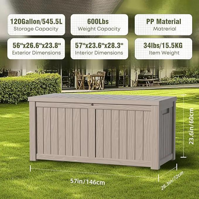 DRATO 120 Gallon Large Deck Box, Outdoor Storage Box for Patio Furniture, Patio Cushions, Gardening Tools, Pool Supplies,660lbs Weight Capacity,Waterproof Resin Storage Boxes by GreenHaven Gardens