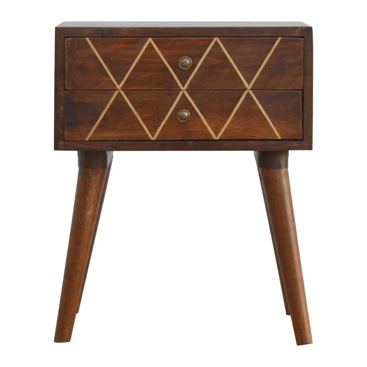 Inlay Geo Brass Bedside Table - Chestnut by HouseOfZazla